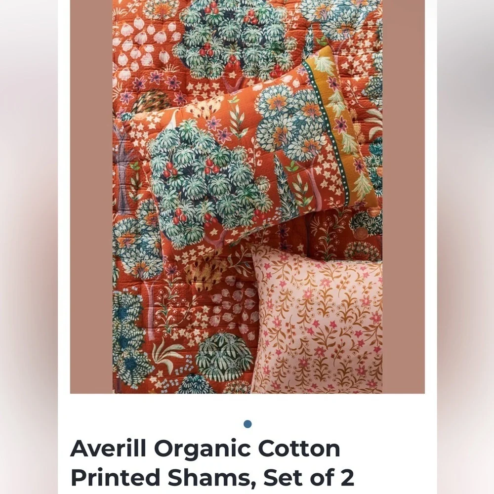 Anthropologie Averill Organic Cotton Printed Shams (1 King & 1 Standard) NEW